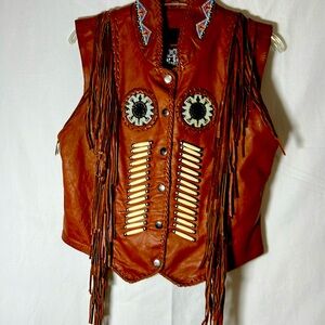 NativePoint Women’s Western Cowboy Style Beaded Leather Vest, size S